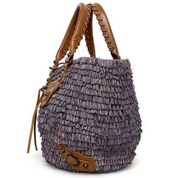 Balenciaga Handbags - Balenciaga Handbag Basket Leather Straw Tote Brown Mirror Bag Raffia Tan